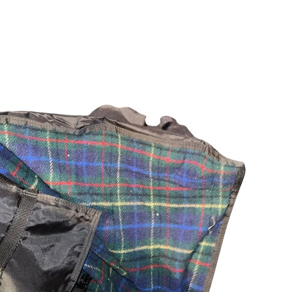 Pendleton black nylon backed Blue Black Watch plaid wool stadium beach blanket - Picture 1 of 5